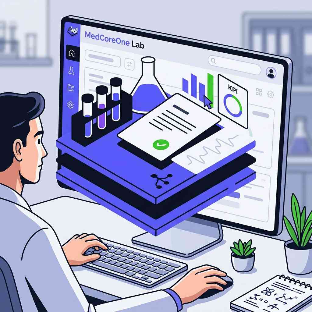 MedCoreOne Lab - dashboard, lab workflow, and verified results